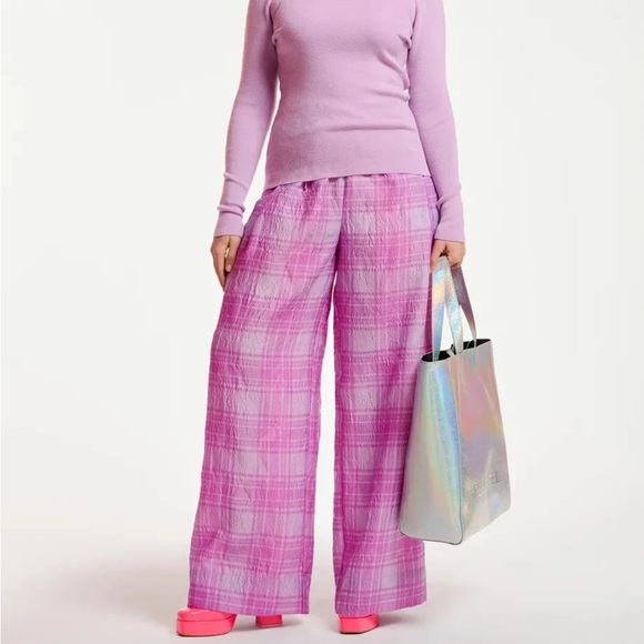 Essentiel Antwerp Pants - Essentiel Antwerp Lilac Purple Donuts Checked Wide Leg Pant 40 Large Floral Bold